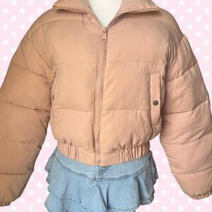 Fashion Nova Women's Pink Cropped Puffer Jacket